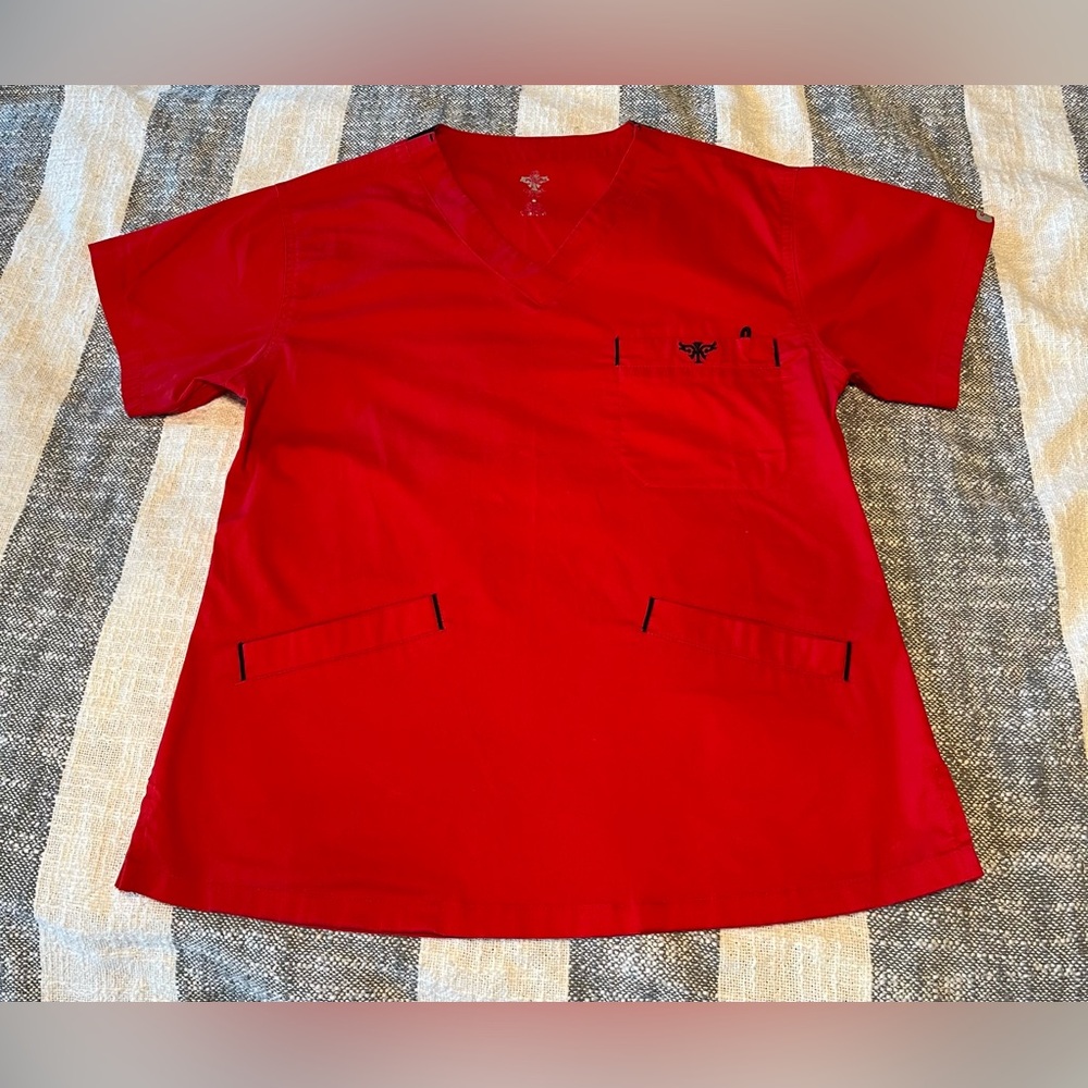 Med Couture Red Medical Scrub Top SZ XS